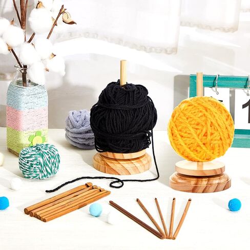 2 Pcs Wood Yarn Holder with 12 Bamboo Crochet Hooks Wooden Yarn Holder with Twirling Mechanism Wooden Rotating Yarn Crochet Needles for Knitting Crocheting DIY Crafts Gifts (Red Brown) in Kuwait