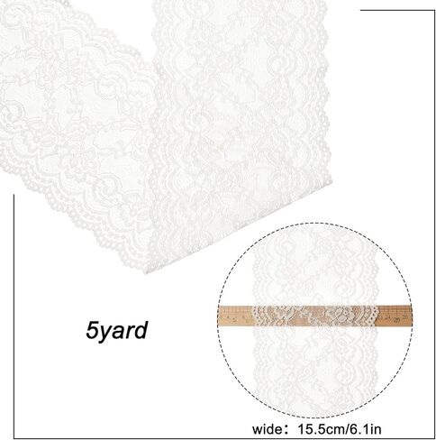 GORGECRAFT 5 Yards Wide Elastic Lace Fabric 4in Wide Floral Lace Ribbon Stretch Tulle Webbing Fabric Trim Lace for DIY Sewing Making Craft Clothes Accessories Gift Wrapping Wedding Party Decoration in Kuwait