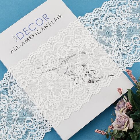 GORGECRAFT 5 Yards Wide Elastic Lace Fabric 4in Wide Floral Lace Ribbon Stretch Tulle Webbing Fabric Trim Lace for DIY Sewing Making Craft Clothes Accessories Gift Wrapping Wedding Party Decoration in Kuwait