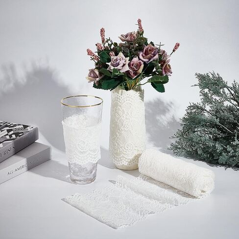 GORGECRAFT 5 Yards Wide Elastic Lace Fabric 4in Wide Floral Lace Ribbon Stretch Tulle Webbing Fabric Trim Lace for DIY Sewing Making Craft Clothes Accessories Gift Wrapping Wedding Party Decoration in Kuwait