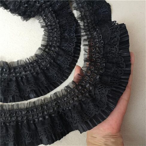 شريط تطريز بكسرات من الشيفون والدانتيل الاسود بطول 5 ياردة من بانشيتالك لخياطة فستان الزفاف بنفسك 2.95 انش in Kuwait