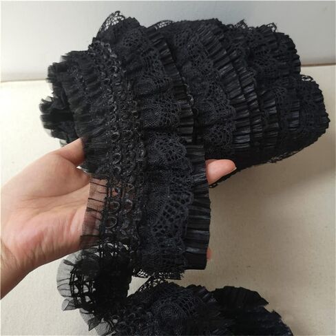 شريط تطريز بكسرات من الشيفون والدانتيل الاسود بطول 5 ياردة من بانشيتالك لخياطة فستان الزفاف بنفسك 2.95 انش in Kuwait