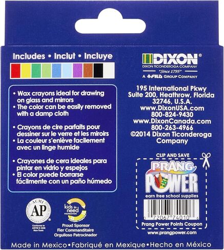 PRANG Decor Glass Crayons, For Glass, Windows and Mirrors, Washable, 10-Color Set (74010) in Saudi Arabia