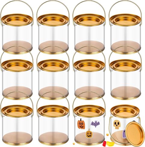 12 Pack Paint Cans Clear Plastic Paint Cans 3 x 3 Inches Mini Empty Bucket with Lids Small Transparent Paint Containers for Art Crafts Candy DIY Projects Christmas Party Favor Decor (Gold) in Saudi Arabia