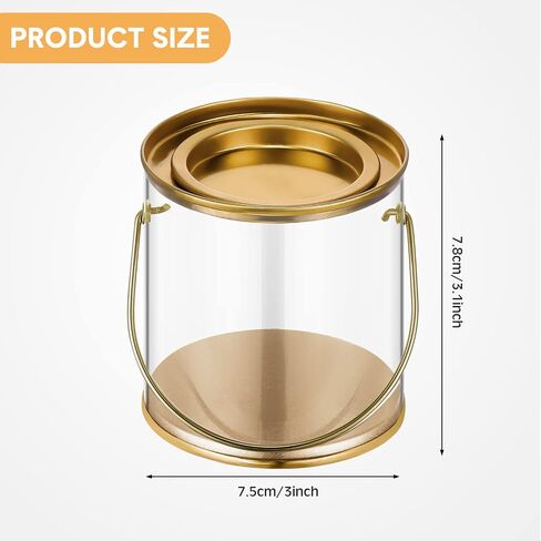 12 Pack Paint Cans Clear Plastic Paint Cans 3 x 3 Inches Mini Empty Bucket with Lids Small Transparent Paint Containers for Art Crafts Candy DIY Projects Christmas Party Favor Decor (Gold) in Saudi Arabia
