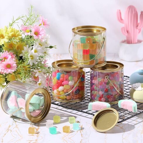 12 Pack Paint Cans Clear Plastic Paint Cans 3 x 3 Inches Mini Empty Bucket with Lids Small Transparent Paint Containers for Art Crafts Candy DIY Projects Christmas Party Favor Decor (Gold) in Saudi Arabia