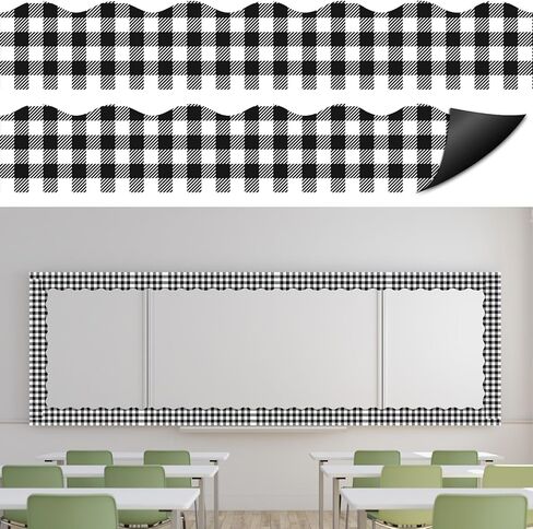 Whaline 24Pcs Christmas Bulletin Board Border Red and Black Plaid Magnetic Border Sticker Border Trims Magnet for Classroom Xmas School Office Party Decor,11.8 x 2 Inch in Kuwait