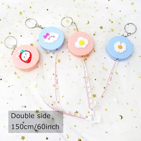 4 قطع من Honbay 60 بوصة/150 سم شريط قياس مزدوج الجوانب لطيف قابل للسحب مع حلقة مفاتيح، شكل مربع (شكل دائري) in Kuwait