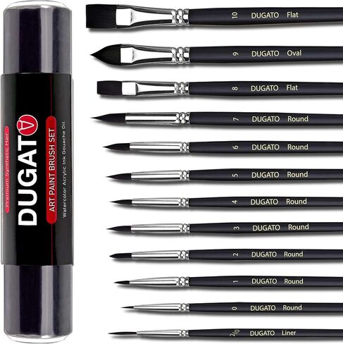 DUGATO 10pcs Watercolor Detail Paint Brushes, Synthetic Goat Hair Round Pointed Tip Set, Perfect Art Painting Brushes for Watercolor Acrylics Ink Gouache Oil Tempera & Fine Detailing in Kuwait