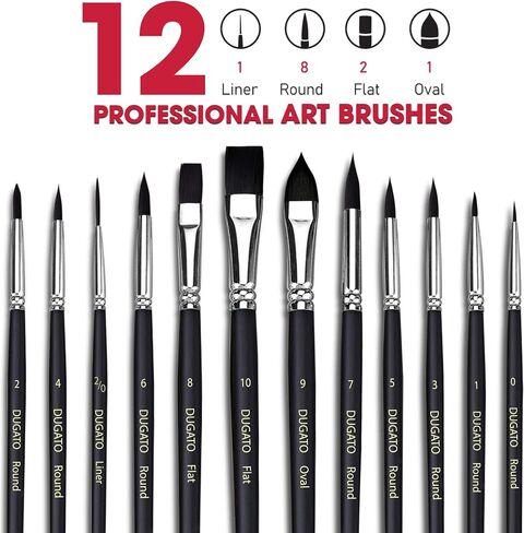 DUGATO 10pcs Watercolor Detail Paint Brushes, Synthetic Goat Hair Round Pointed Tip Set, Perfect Art Painting Brushes for Watercolor Acrylics Ink Gouache Oil Tempera & Fine Detailing in Kuwait