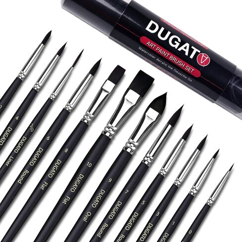 DUGATO 10pcs Watercolor Detail Paint Brushes, Synthetic Goat Hair Round Pointed Tip Set, Perfect Art Painting Brushes for Watercolor Acrylics Ink Gouache Oil Tempera & Fine Detailing in Kuwait