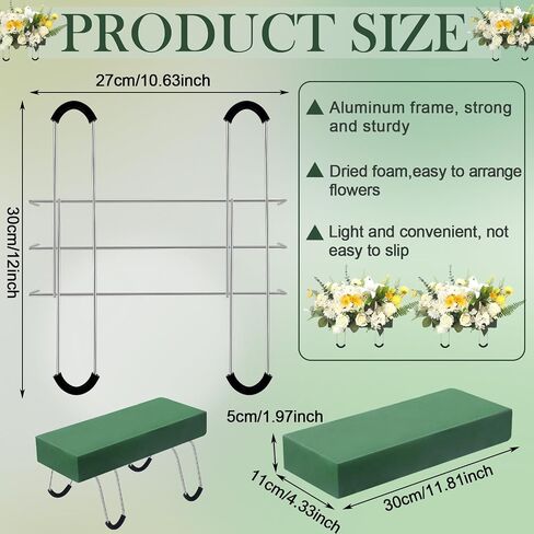 Soaoo 8 Pieces Headstone Flower Saddle Gravestone Saddles with Floral Foam Cemetery Saddles for Headstones Gravestone Flower Holder Wire Rustproof Galvanized Tombstone Hugger (12 Inch) in Saudi Arabia
