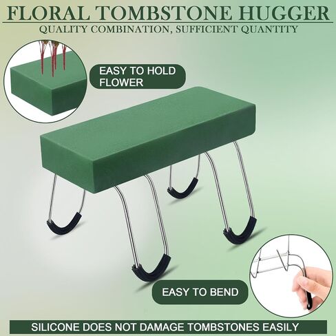 Soaoo 8 Pieces Headstone Flower Saddle Gravestone Saddles with Floral Foam Cemetery Saddles for Headstones Gravestone Flower Holder Wire Rustproof Galvanized Tombstone Hugger (12 Inch) in Kuwait