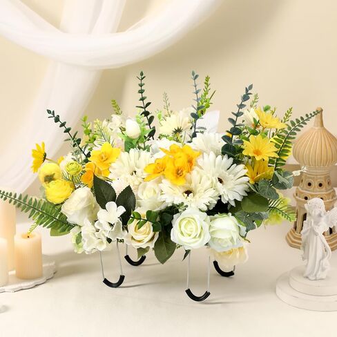 Soaoo 8 Pieces Headstone Flower Saddle Gravestone Saddles with Floral Foam Cemetery Saddles for Headstones Gravestone Flower Holder Wire Rustproof Galvanized Tombstone Hugger (12 Inch) in Kuwait