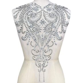 13.8x19 Inch Hand Made Beaded Sequins Rhinestones Crystals Wedding Patches Appliques for DIY Sewing Wedding Bridal Dress Prom Gown Clothes Dress Accessories Decorative (Silver)