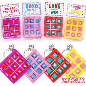 ORIENTAL CHERRY Valentines Day Gifts for Kids - 24 Pack Valentines Cards with Tic Tac Toe Keychains - Valentine Gift Exchange for Class Classroom School Party Favors Boys Girls Toddlers in Kuwait