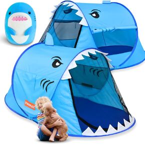 PlenPLAY Shark Adventure Pop up Kids Play Tent with Sharkun Plushie - Large Kids Play Tent Indoor Outdoor Shark Play Tent with 2 Mesh Roll up Windows (Limited Bundle with 15“ Sharkun Plushie) in Kuwait