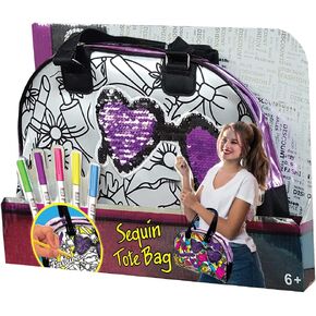 Amav Toys DIY حقيبة مراسلة قابلة للطلاء بالترتر القابل للعكس للفتيات - قم بإنشاء حقيبة الإطلاق المدرسية المخصصة الخاصة بك بسحاب - نشاط مثالي للنوم للأطفال من سن 6 سنوات فما فوق in Kuwait