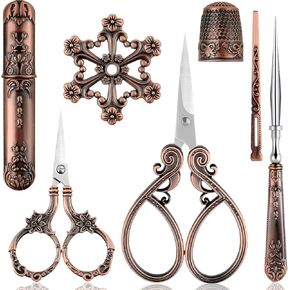 7 Pieces Embroidery Scissor Kit Vintage Scissors for European Style Stainless Steel Sewing Tool Set Antique Sewing Scissor for Crafting Embroidery Sewing Needlework (Red Copper) in Kuwait