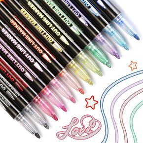 Super Squiggles Outline Markers Self-Outline Metallic Markers Glitter Doodle Drawing Double Line Shimmer Marker Pens (12 Color) in Kuwait