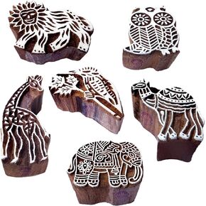 Jaipuri Shapes Ganesha and Music Wood Blocks for Printing (Set of 5) in Kuwait