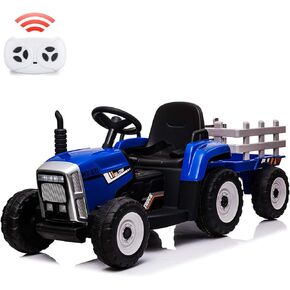 12V Battery Powered Electric Tractor with Trailer, Toddler Ride On Car w/Remote Control/ 7-LED Headlights/ 2+1 Gear Shift/ MP3 Player/USB Port for Kids 3-6 Years (Green, 35W/ EVA Tire)