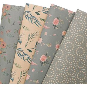 PlandRichW Wrapping Paper of Stylishly Designed Folded Kraft Wrapping Paper 12 Sheets Recycled Gift Wrapping Paper for Birthday, Wedding, Mother's Day, Party, and Baby Shower Precut 20" X 29"