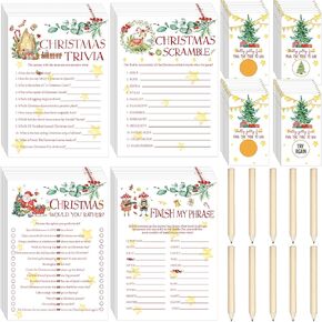 135 Pieces Christmas Party Games Sets, 125 Funny Happy Holiday Party Games Paper Cards with 10 Editable Pencils Gifts for Christmas Eve Winter Themed Family Party Game Supplies (Email Answers Sheet) in Saudi Arabia