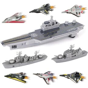 WASK Army Toys for Boys - Launching Military Aircraft Carrier Toys Set Military Naval Ship with Battleship, Supply Ship, Fighter Jets, Aircraft Carrier Model Kit Cool Toys for Boys Girls in Saudi Arabia