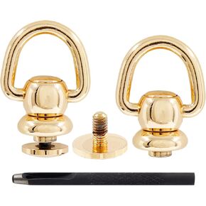Waziaqoc 4PCS Brass Studs Rivets, Ball Studs Rivets Small D Ring with Leather Punch for Purse Belt Handbag Pet Collar, Bottom Diameter 12mm