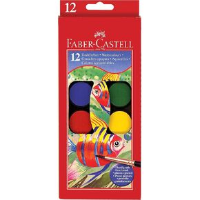 Faber-Castell Watercolor Paint Set With Brush: 12 Washable Watercolors for Kids: Toddler Art Supplies & Kids Painting Set, Arts and Crafts for Kids Ages 3-4+