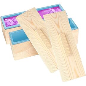 ZOENHOU Pack of 2 42oz Blue Soap Molds with 2 Lids, Flexible Rectangular Silicone Soap Making Molds Kit with Wood Box DIY Tool Set for Soap Making Supplies