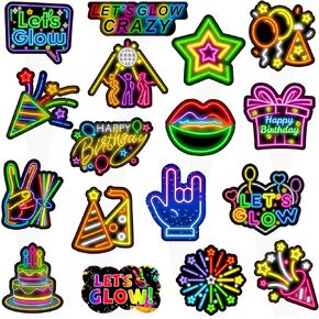 Glow Neon Cupcake Toppers Glow Birthday Party Cupcake Picks Glowing Crazy Party Decorations Neon Glow Cake Picks for Let's Glow Baby Shower Supplies