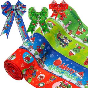 Grinch Ribbon Wired 2.5Inch - 4 Pack 30Yard Christmas Ribbon for Wreaths, Bows, and DIY Crafts - Holiday Wired Ribbon for Wreaths and Crafts in Kuwait