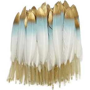 LONDGEN 50pcs Natural Goose Feathers 4-6inch for DIY Craft Wedding Home Party Decoration Gold Feather and Gift Box Decorations (Black&gold1) in Kuwait