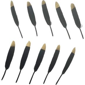LONDGEN 50pcs Natural Goose Feathers 4-6inch for DIY Craft Wedding Home Party Decoration Gold Feather and Gift Box Decorations (Black&gold1)