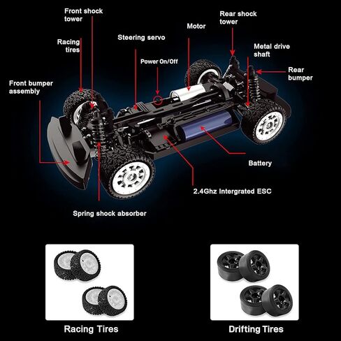 سيارة الانجراف RC عالية السرعة من Supdex، سيارة تحكم عن بعد 1:16 20 ميلا في الساعة للانجراف والسباق، ESP 2.4 جيجا هرتز، خنق متناسب والتحكم في التوجيه، شاحنات سباق الدفع الرباعي مع أضواء LED للبالغين والأطفال in Kuwait
