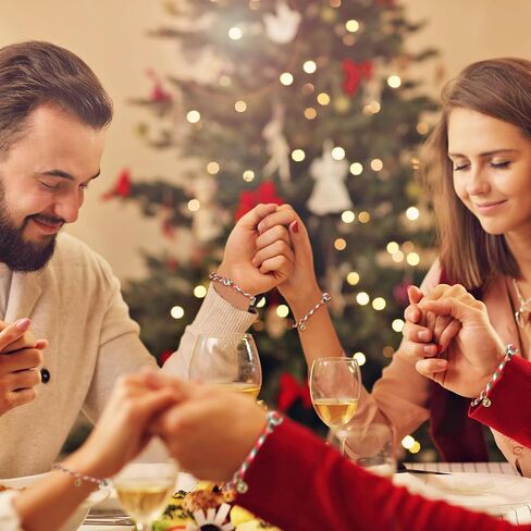 huquary 30 مجموعات عيد الميلاد جرس الأساور السائبة جرس عيد الميلاد عطلة مجوهرات جرس الأساور مع بطاقات الرغبات أساور قابلة للتعديل مع أكياس الأورجانزا لحفلة عيد الميلاد تفضل تخزين المواد in Saudi Arabia