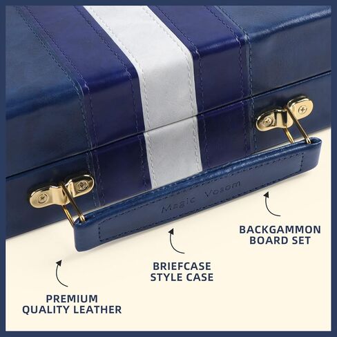 Travel Medium 15 Inch Backgammon Blue Sets Classic Board Game with Premium Leather Case, Portable Travels Strategy Backgammon Game Set for Adults, Kids (Blue, Medium) in Kuwait