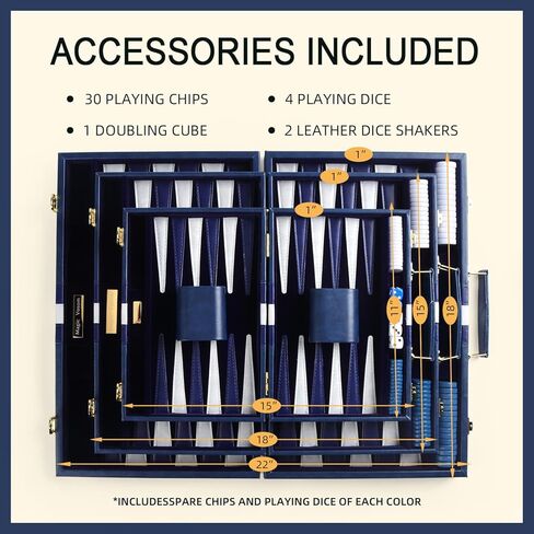 Travel Medium 15 Inch Backgammon Blue Sets Classic Board Game with Premium Leather Case, Portable Travels Strategy Backgammon Game Set for Adults, Kids (Blue, Medium) in Kuwait