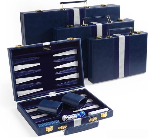 Travel Medium 15 Inch Backgammon Blue Sets Classic Board Game with Premium Leather Case, Portable Travels Strategy Backgammon Game Set for Adults, Kids (Blue, Medium) in Kuwait