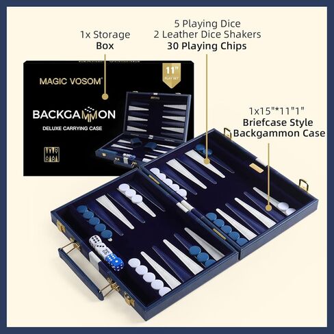Travel Medium 15 Inch Backgammon Blue Sets Classic Board Game with Premium Leather Case, Portable Travels Strategy Backgammon Game Set for Adults, Kids (Blue, Medium) in Kuwait