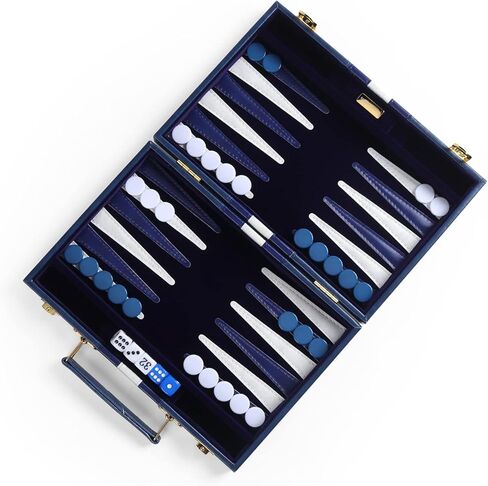 Travel Medium 15 Inch Backgammon Blue Sets Classic Board Game with Premium Leather Case, Portable Travels Strategy Backgammon Game Set for Adults, Kids (Blue, Medium) in Kuwait