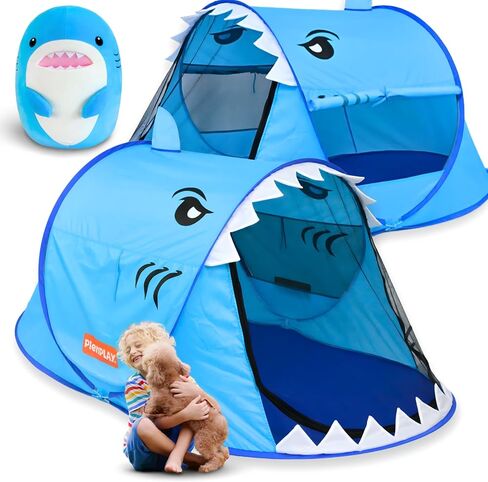 PlenPLAY Shark Adventure Pop up Kids Play Tent with Sharkun Plushie - Large Kids Play Tent Indoor Outdoor Shark Play Tent with 2 Mesh Roll up Windows (Limited Bundle with 15“ Sharkun Plushie) in Kuwait