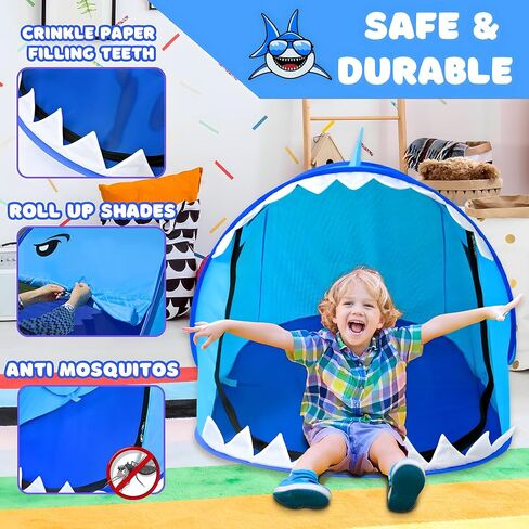 PlenPLAY Shark Adventure Pop up Kids Play Tent with Sharkun Plushie - Large Kids Play Tent Indoor Outdoor Shark Play Tent with 2 Mesh Roll up Windows (Limited Bundle with 15“ Sharkun Plushie) in Kuwait
