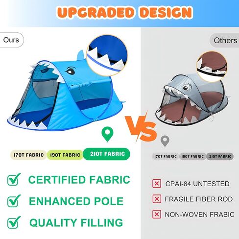 PlenPLAY Shark Adventure Pop up Kids Play Tent with Sharkun Plushie - Large Kids Play Tent Indoor Outdoor Shark Play Tent with 2 Mesh Roll up Windows (Limited Bundle with 15“ Sharkun Plushie) in Kuwait