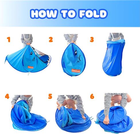 PlenPLAY Shark Adventure Pop up Kids Play Tent with Sharkun Plushie - Large Kids Play Tent Indoor Outdoor Shark Play Tent with 2 Mesh Roll up Windows (Limited Bundle with 15“ Sharkun Plushie) in Kuwait