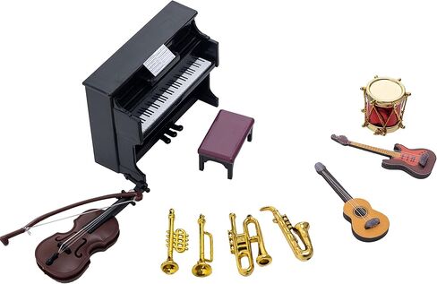 مجموعة أدوات موسيقية مصغرة من Kodycity Dollhouse ملحقات صغيرة للبيانو والكمان والبوق والجيتار والساكسفون والطبل لمنزل الدمية، ملحقات مصغرة بمقياس 1 12 لديكور غرفة الموسيقى النموذجية in Kuwait