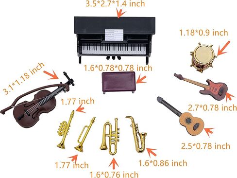 مجموعة أدوات موسيقية مصغرة من Kodycity Dollhouse ملحقات صغيرة للبيانو والكمان والبوق والجيتار والساكسفون والطبل لمنزل الدمية، ملحقات مصغرة بمقياس 1 12 لديكور غرفة الموسيقى النموذجية in Kuwait