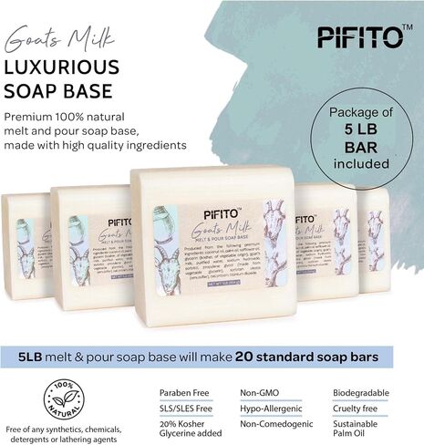 Pifito Goats Milk Melt and Pour Soap Base (5 lb) │ Bulk Premium 100% Natural Glycerin Soap Base │ Luxurious Soap Making Supplies in Kuwait